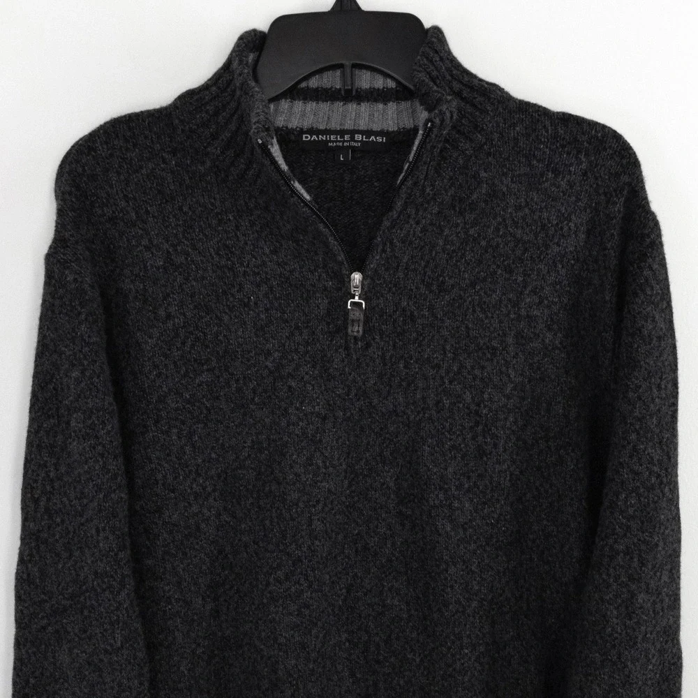 Daniele Blasi Men's Large Wool Quarter Zip Sweater Charcoal Grey Made in Italy